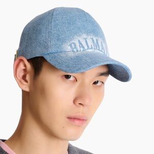 Balmain men’s Light Blue Denim logo baseball Cap O/S Brand new